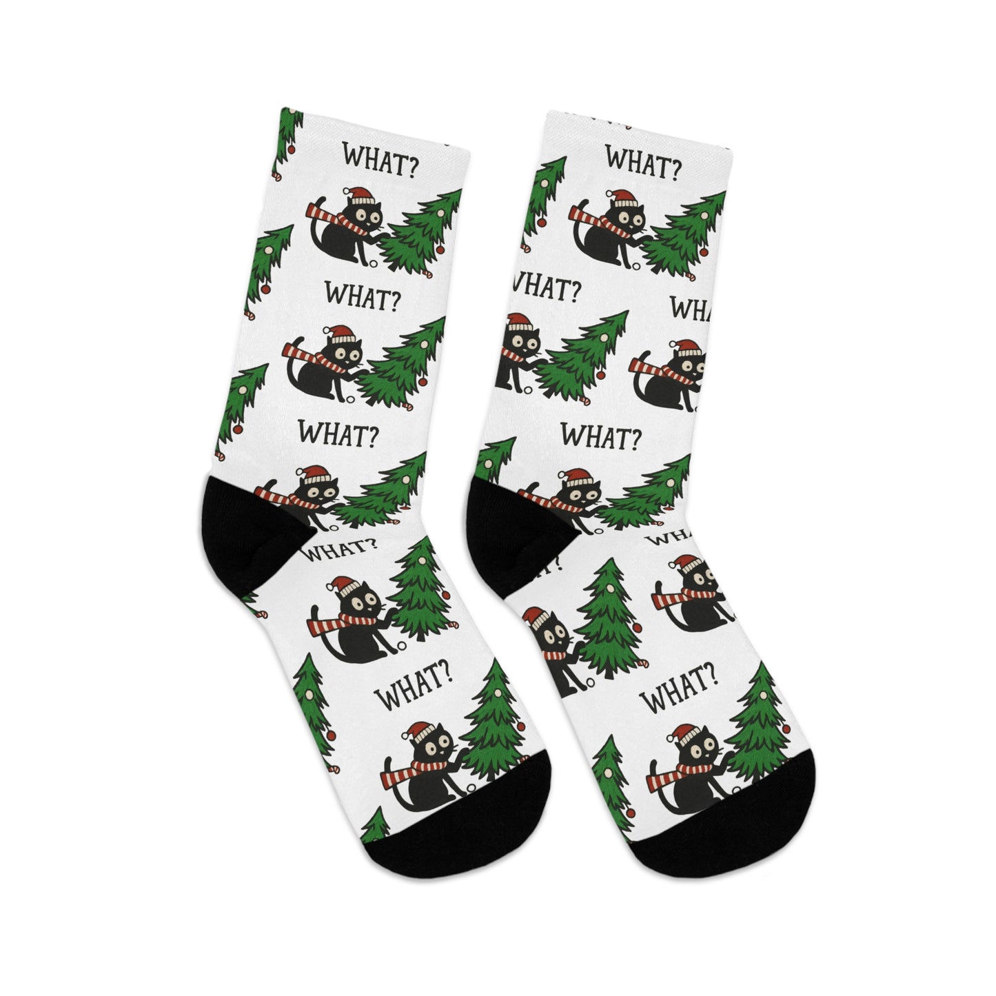 Funny Holiday Socks — 'What?!' Sloth with Christmas Tree Recycled Poly Socks