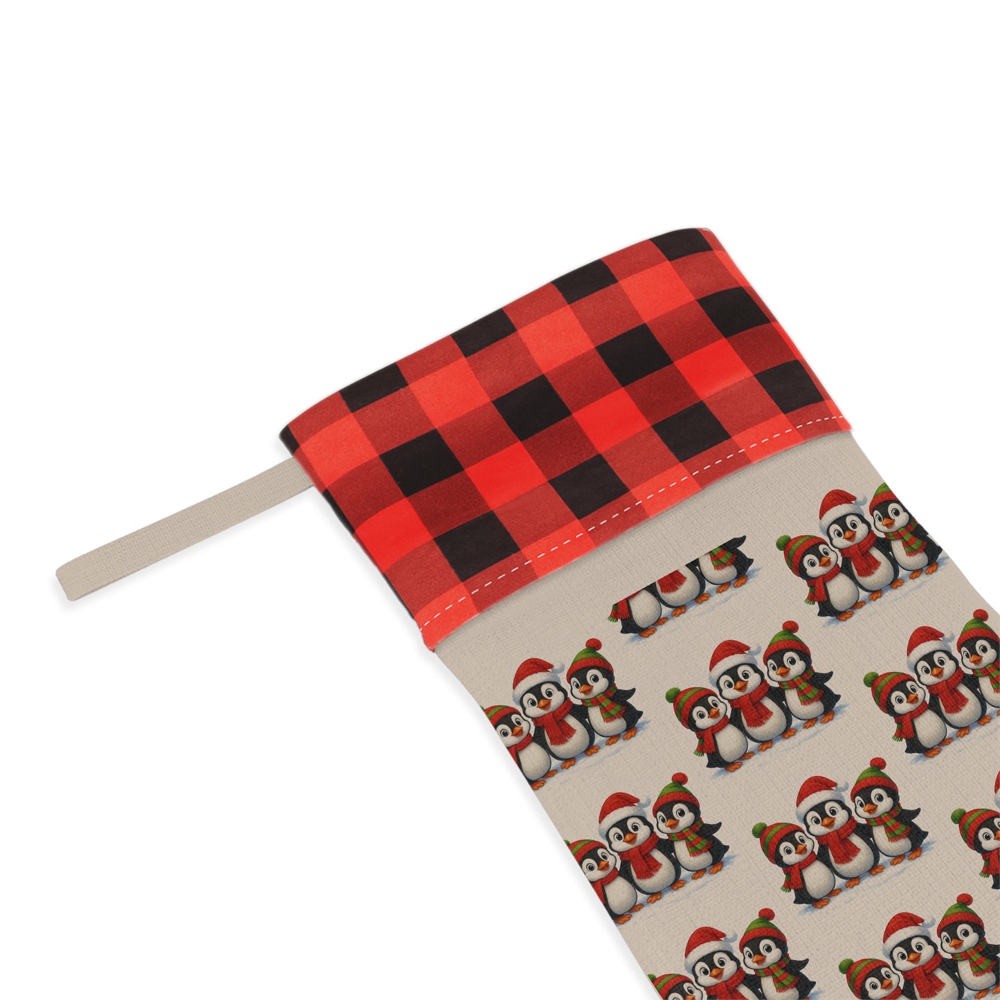 Buffalo Plaid Penguin Christmas Stocking