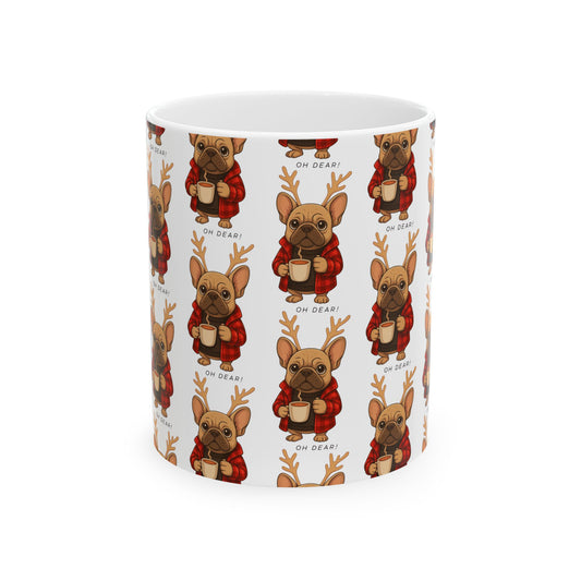 Christmas Reindeer French Bulldog Mug – Cute Cozy Holiday Coffee Cup (11oz, 15oz)