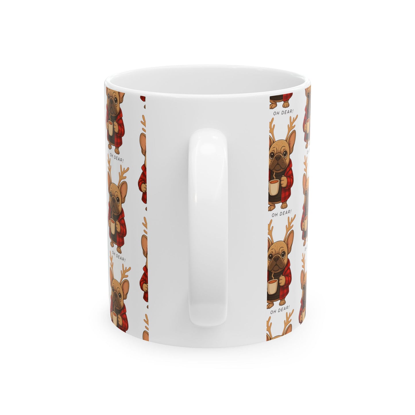 Christmas Reindeer French Bulldog Mug – Cute Cozy Holiday Coffee Cup (11oz, 15oz)