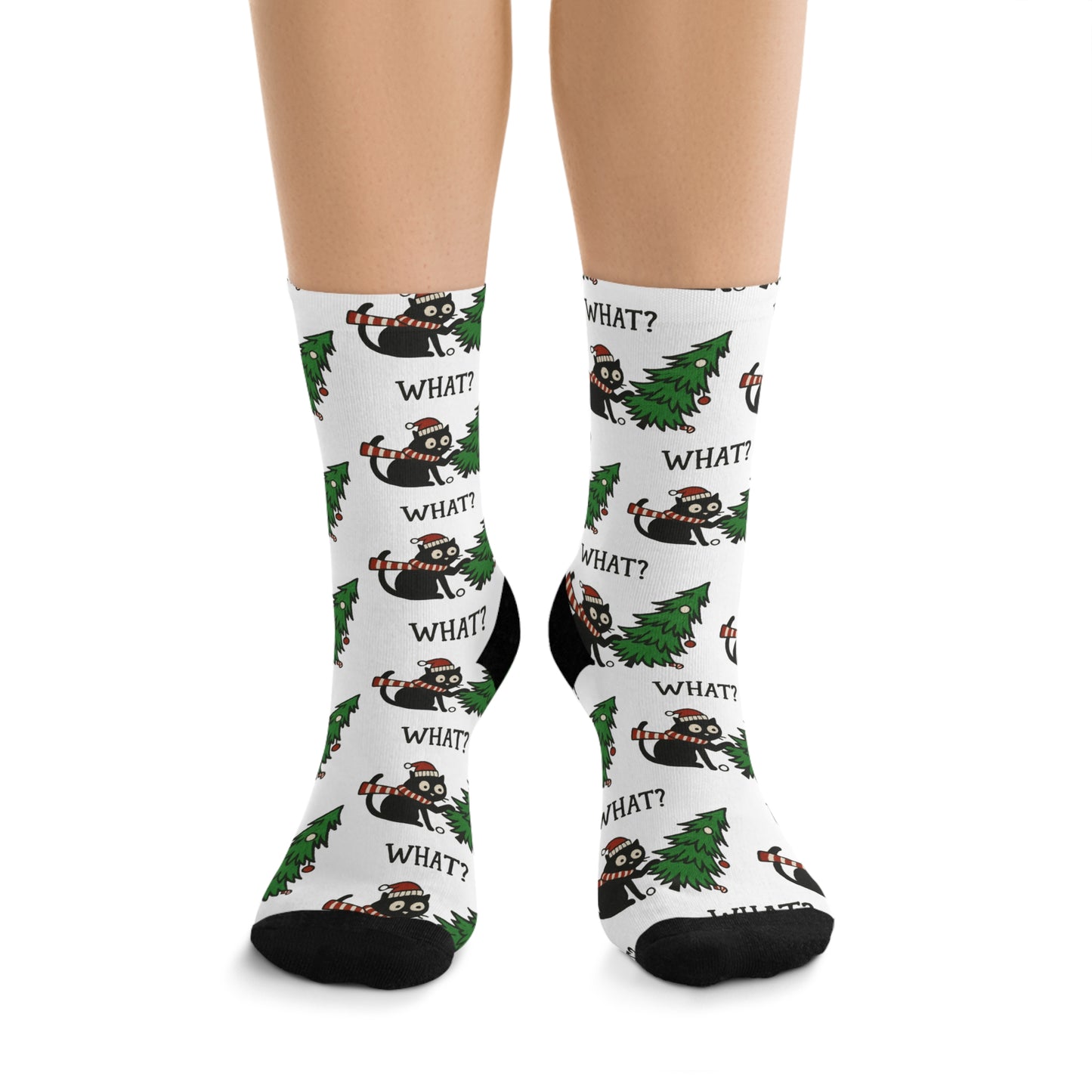 Funny Holiday Socks — 'What?!' Sloth with Christmas Tree Recycled Poly Socks