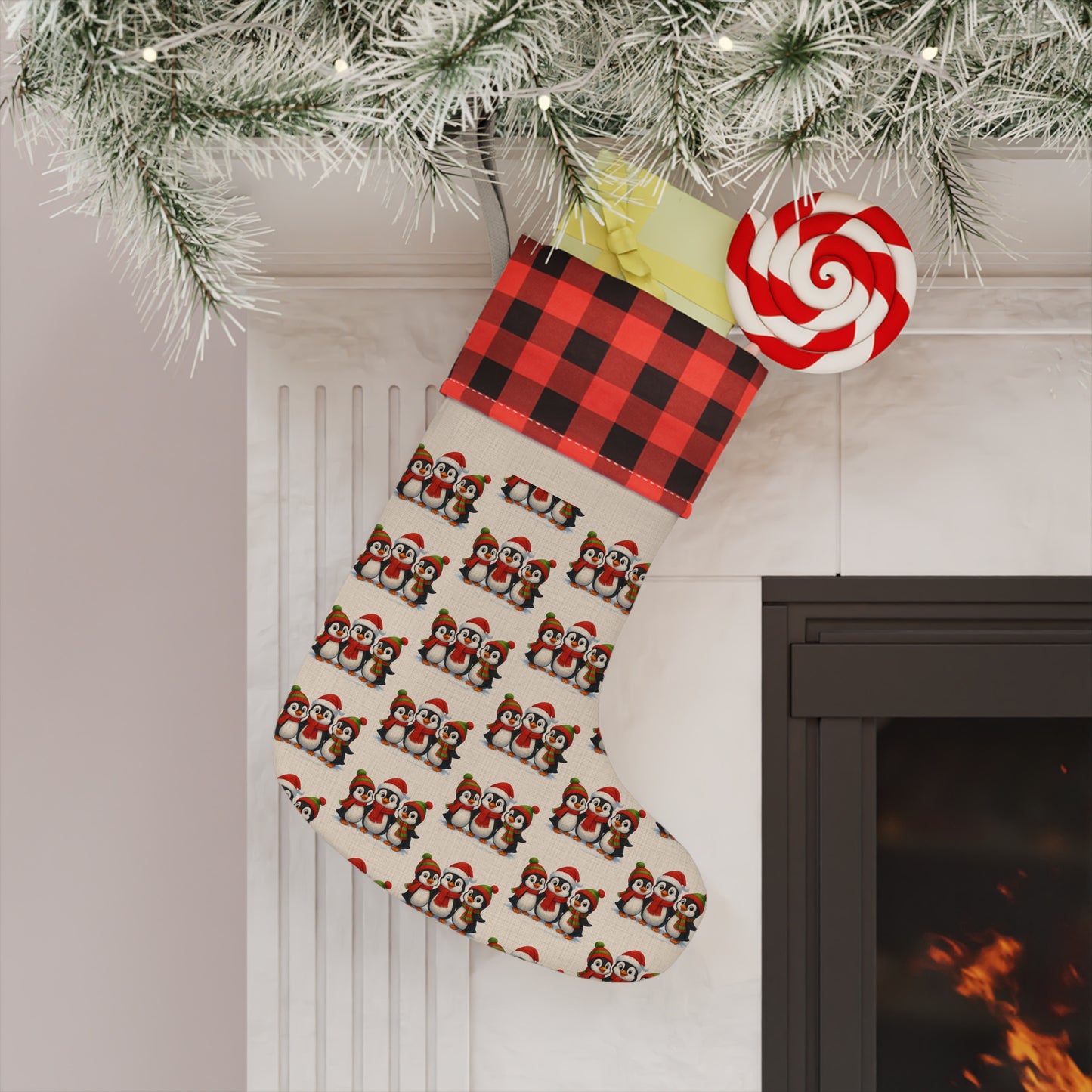 Buffalo Plaid Penguin Christmas Stocking