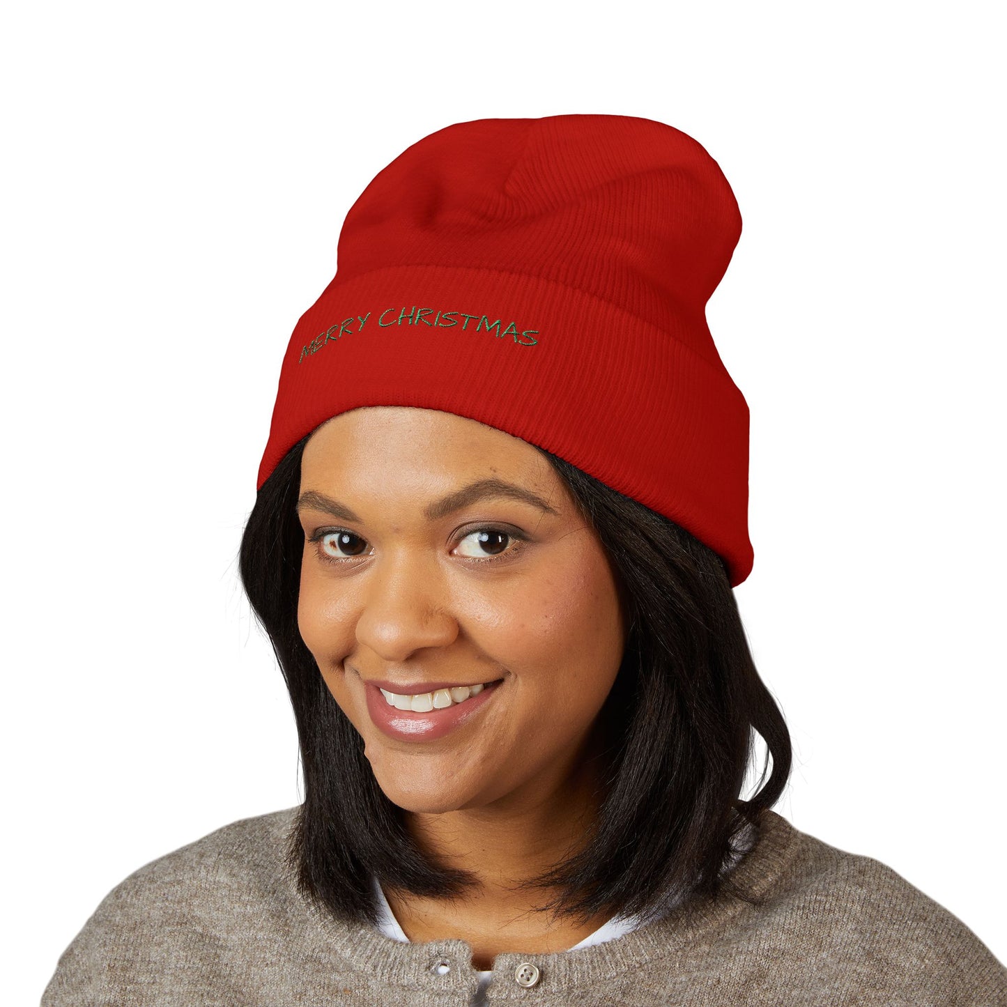 Merry Christmas Embroidered Cuffed Beanie