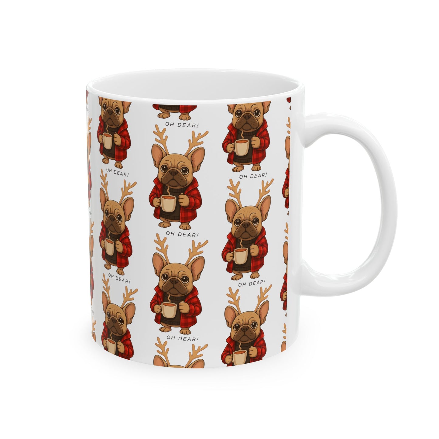 Christmas Reindeer French Bulldog Mug – Cute Cozy Holiday Coffee Cup (11oz, 15oz)