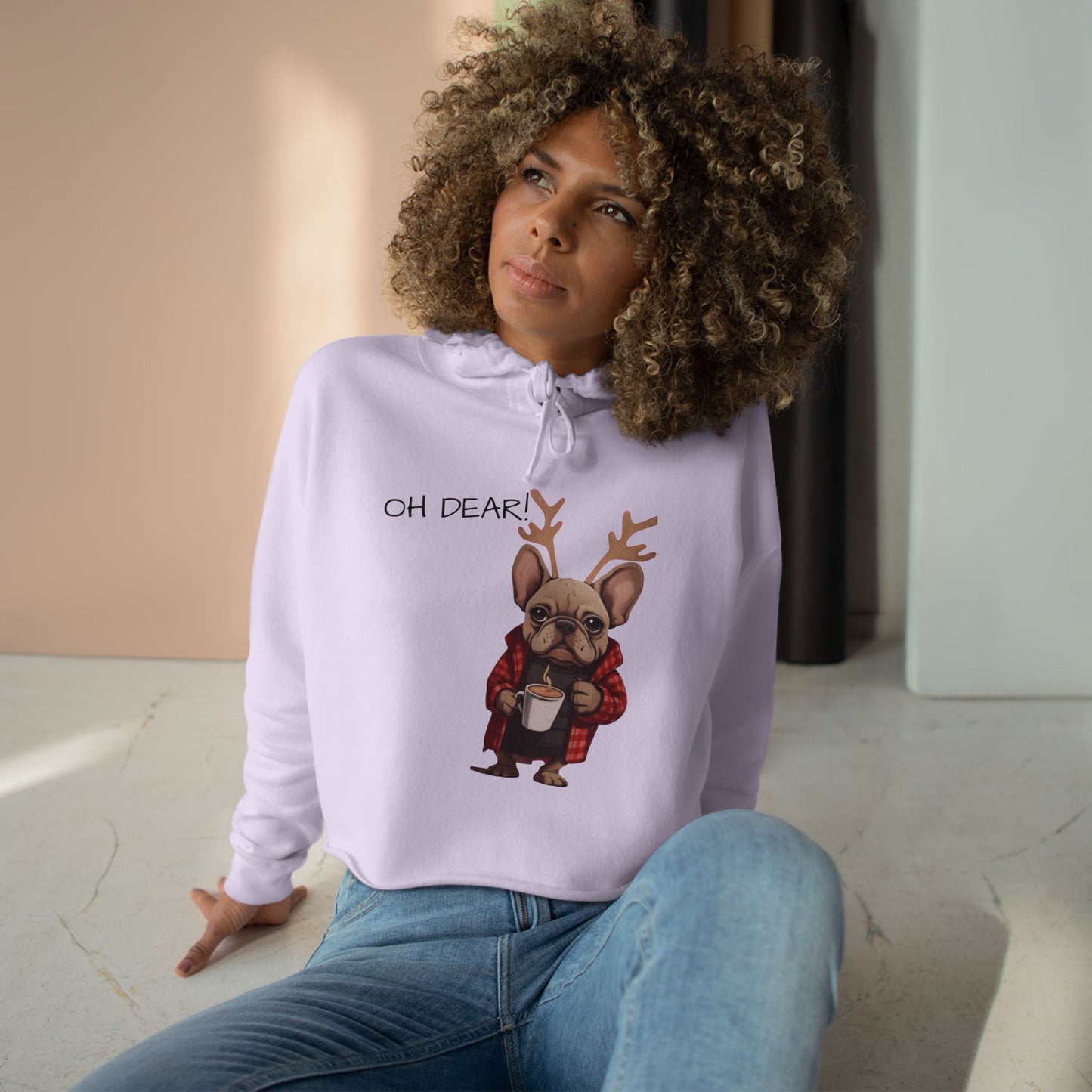 Oh Dear French Bulldog Reindeer Crop Hoodie