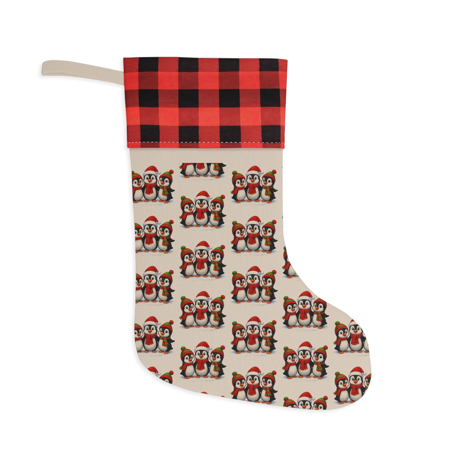 Buffalo Plaid Penguin Christmas Stocking