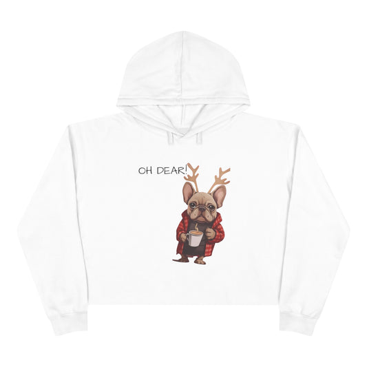 Oh Dear French Bulldog Reindeer Crop Hoodie