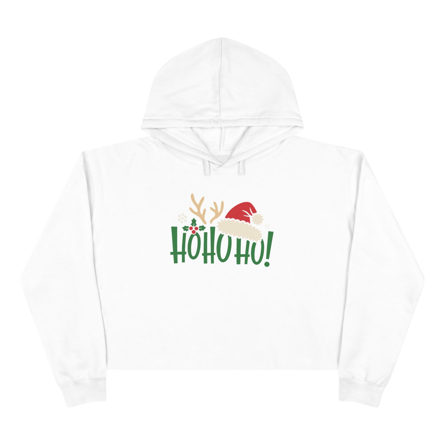Ho Ho Ho! Christmas Crop Hoodie — Festive Santa & Reindeer Holiday Sweatshirt