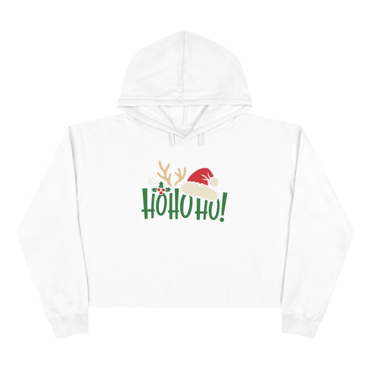 Ho Ho Ho! Christmas Crop Hoodie — Festive Santa & Reindeer Holiday Sweatshirt