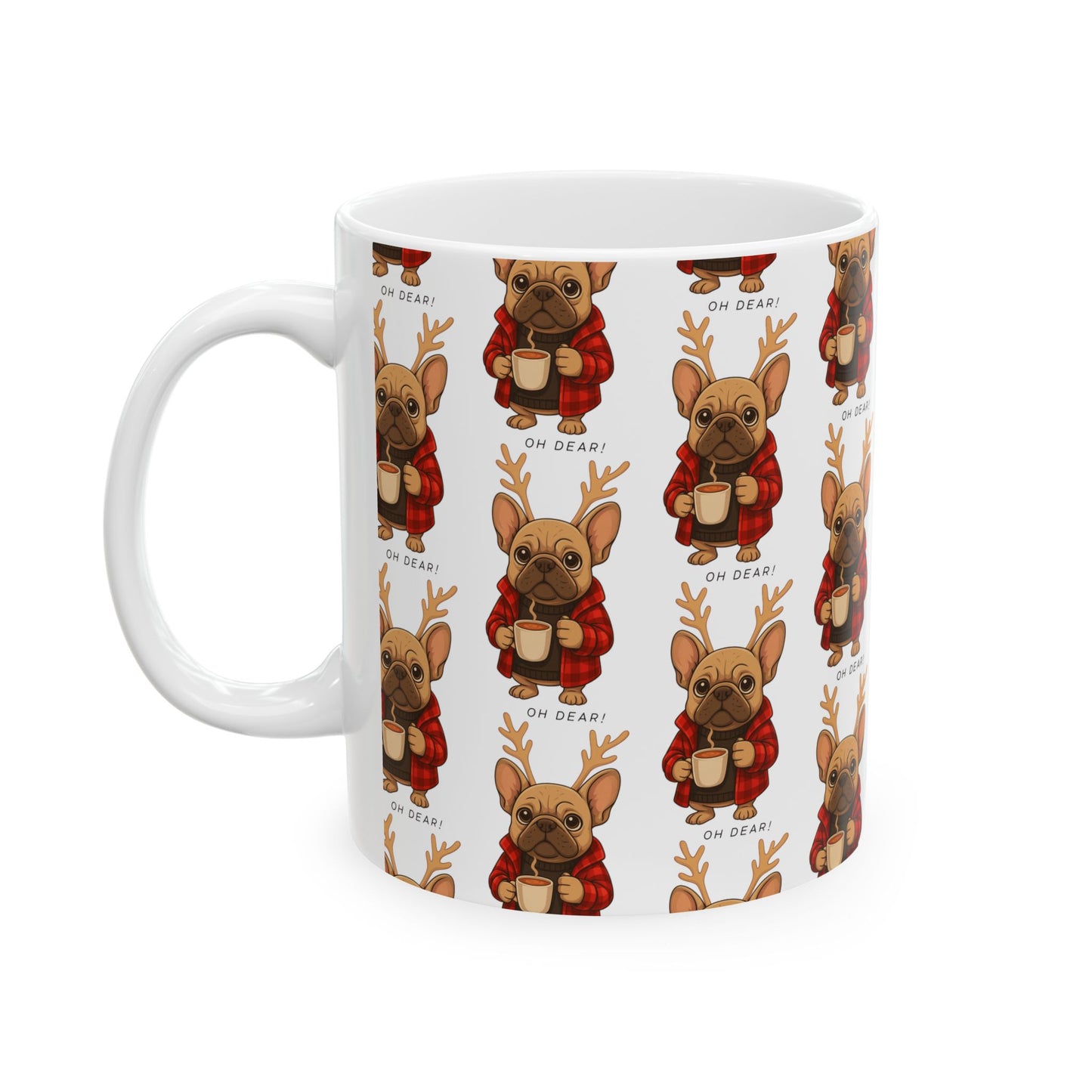 Christmas Reindeer French Bulldog Mug – Cute Cozy Holiday Coffee Cup (11oz, 15oz)