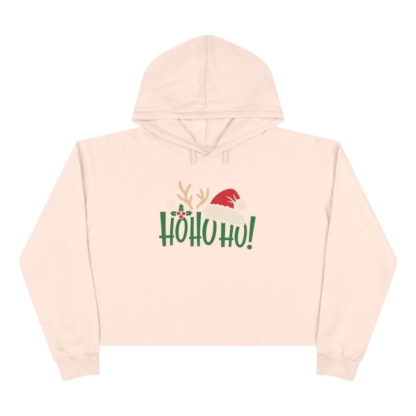 Ho Ho Ho! Christmas Crop Hoodie — Festive Santa & Reindeer Holiday Sweatshirt