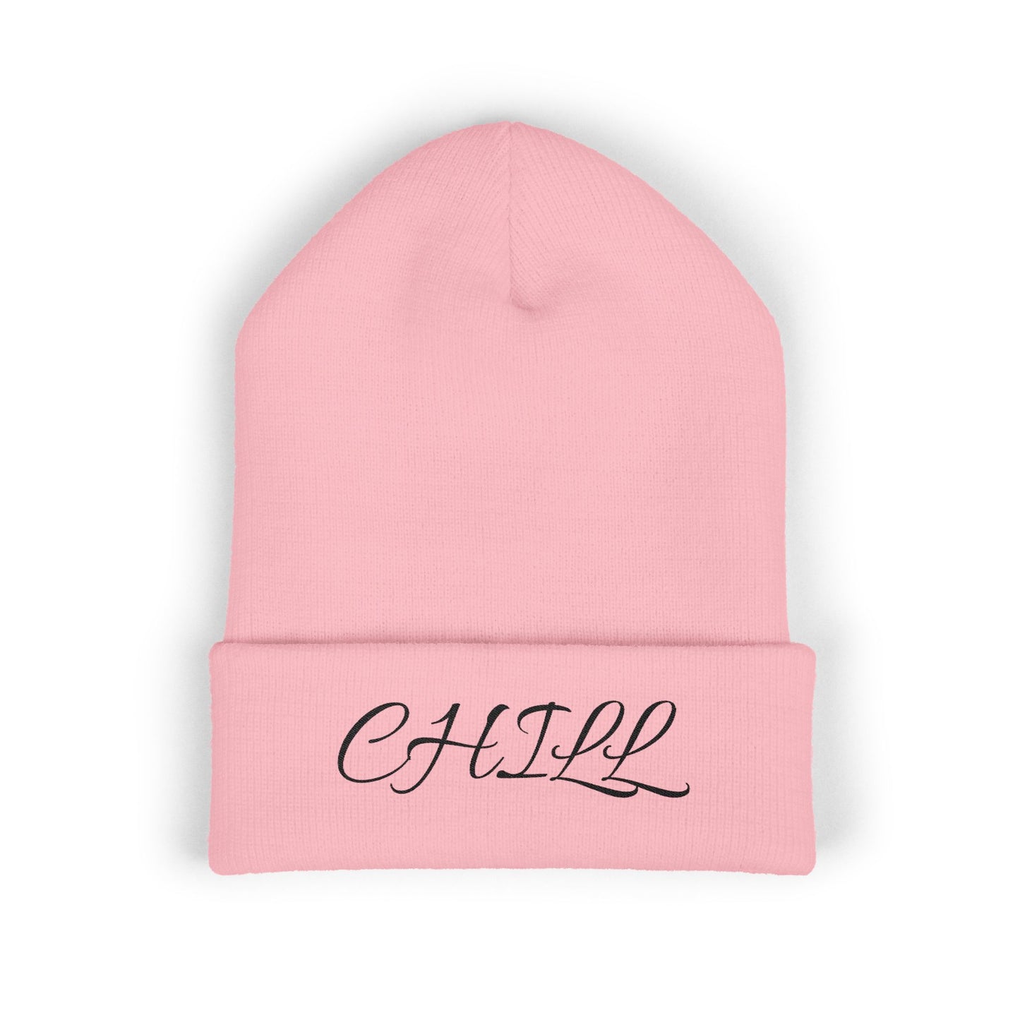 CHILL Embroidered Cuffed Beanie — Cozy Script Knit Hat