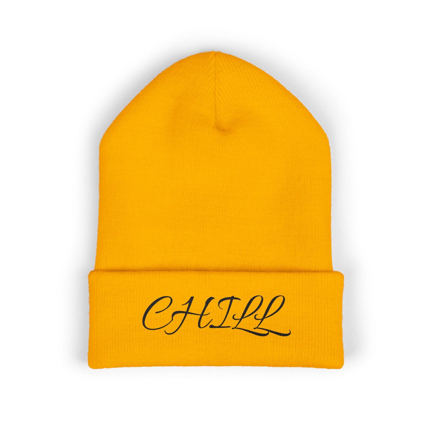 CHILL Embroidered Cuffed Beanie — Cozy Script Knit Hat