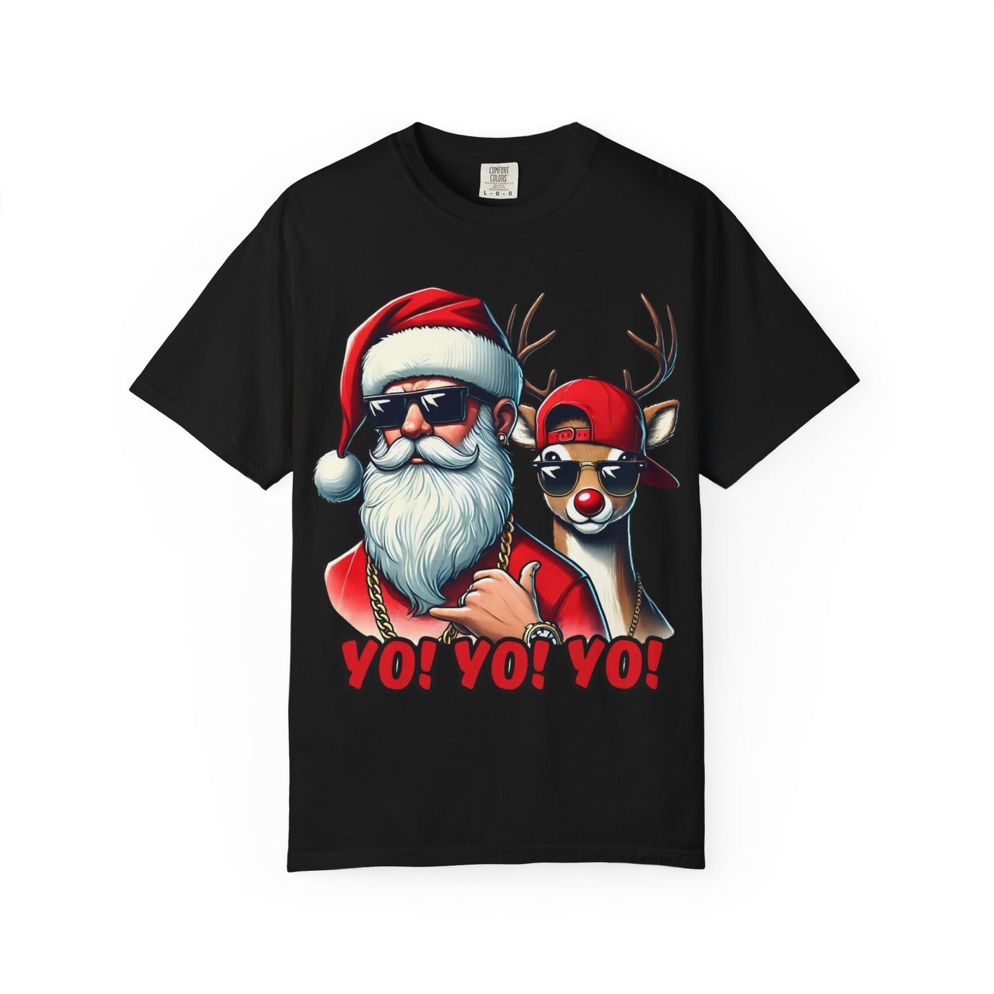 Santa & Cool Reindeer T-Shirt — 'YO! YO! YO!' Christmas Graphic Tee