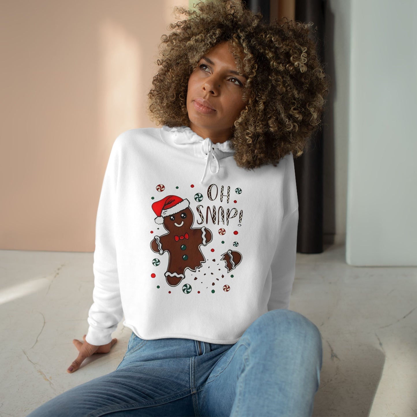 Oh Snap! Gingerbread Crop Hoodie – Cute Holiday Christmas Graphic