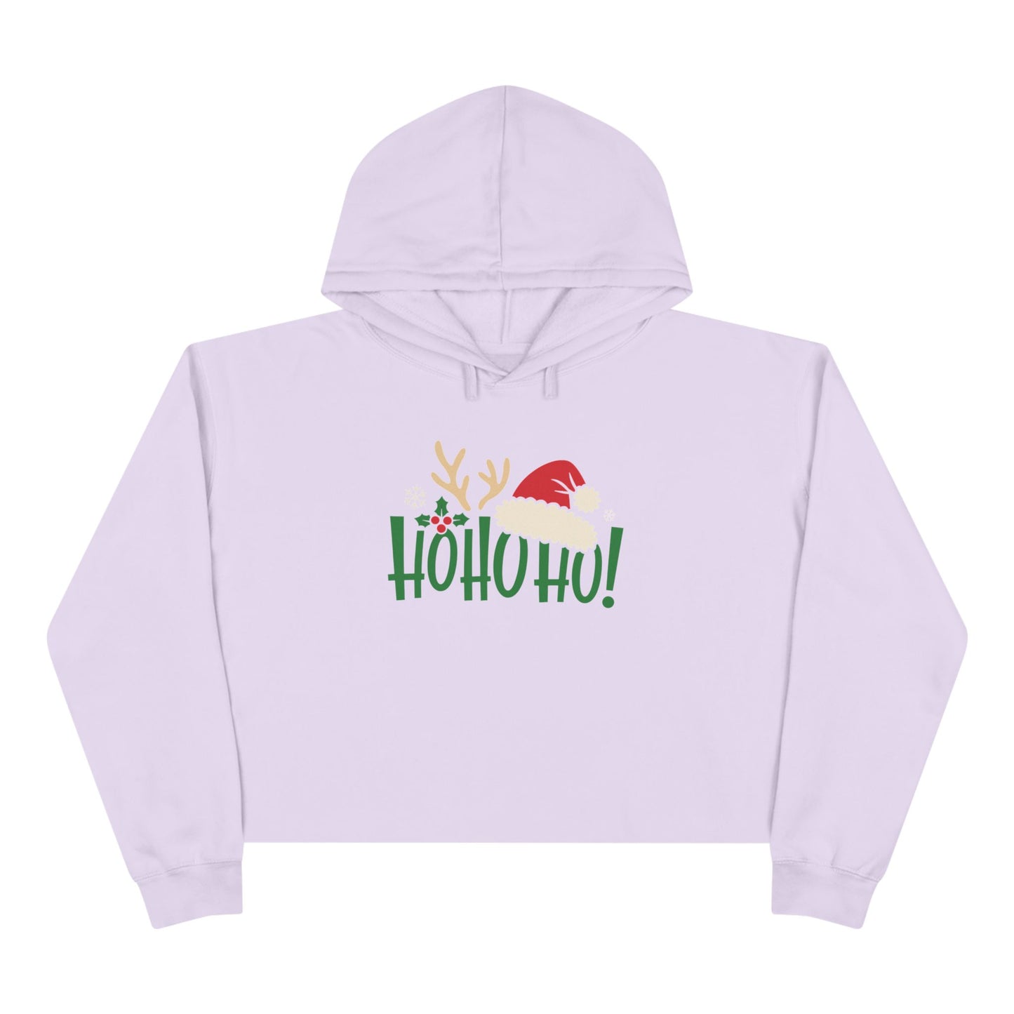 Ho Ho Ho! Christmas Crop Hoodie — Festive Santa & Reindeer Holiday Sweatshirt
