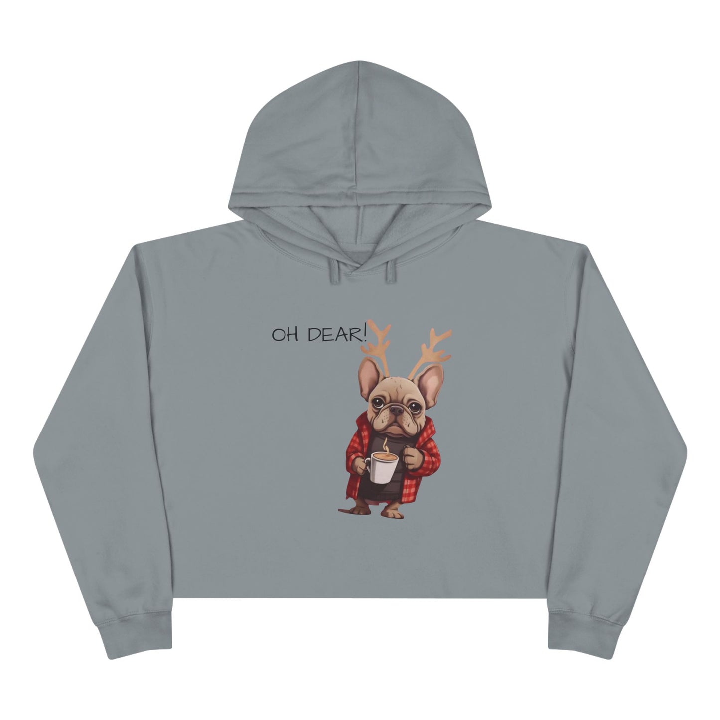 Oh Dear French Bulldog Reindeer Crop Hoodie