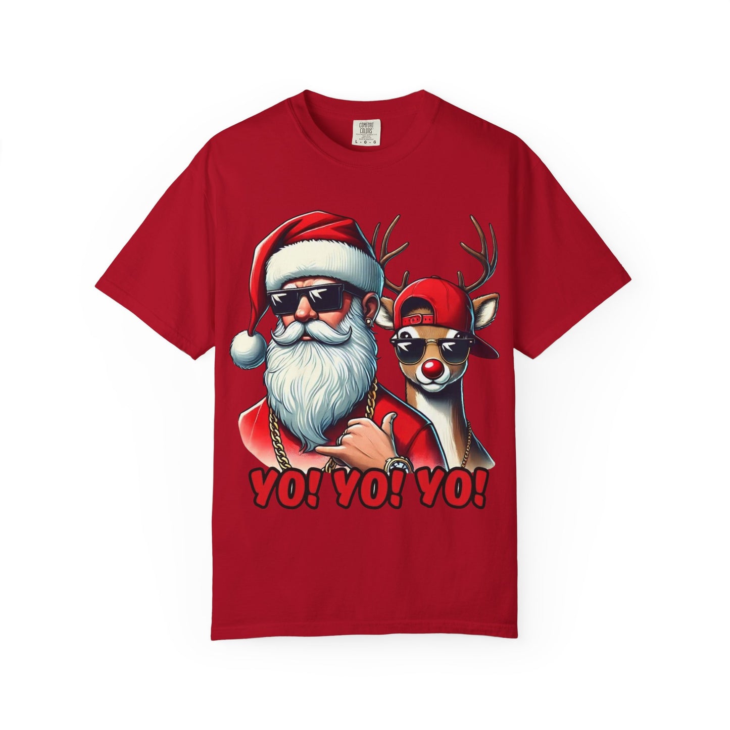 Santa & Cool Reindeer T-Shirt — 'YO! YO! YO!' Christmas Graphic Tee