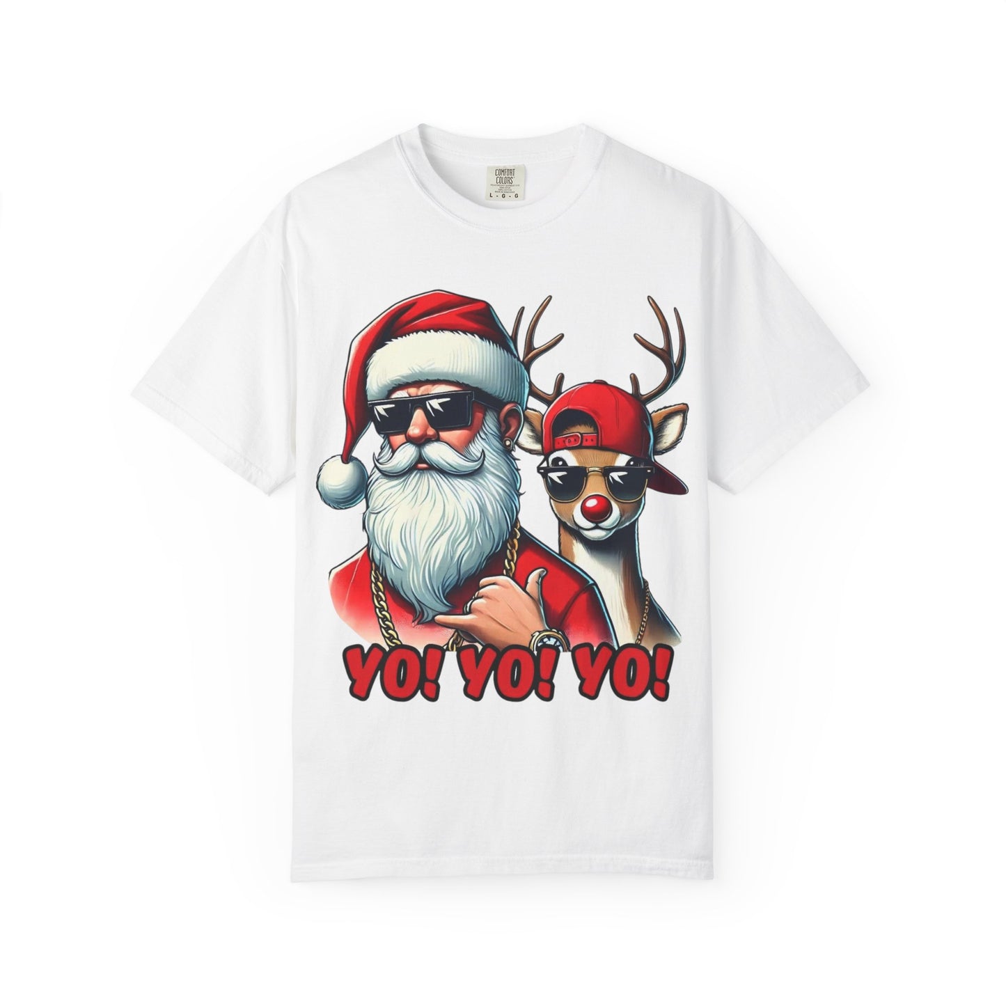 Santa & Cool Reindeer T-Shirt — 'YO! YO! YO!' Christmas Graphic Tee