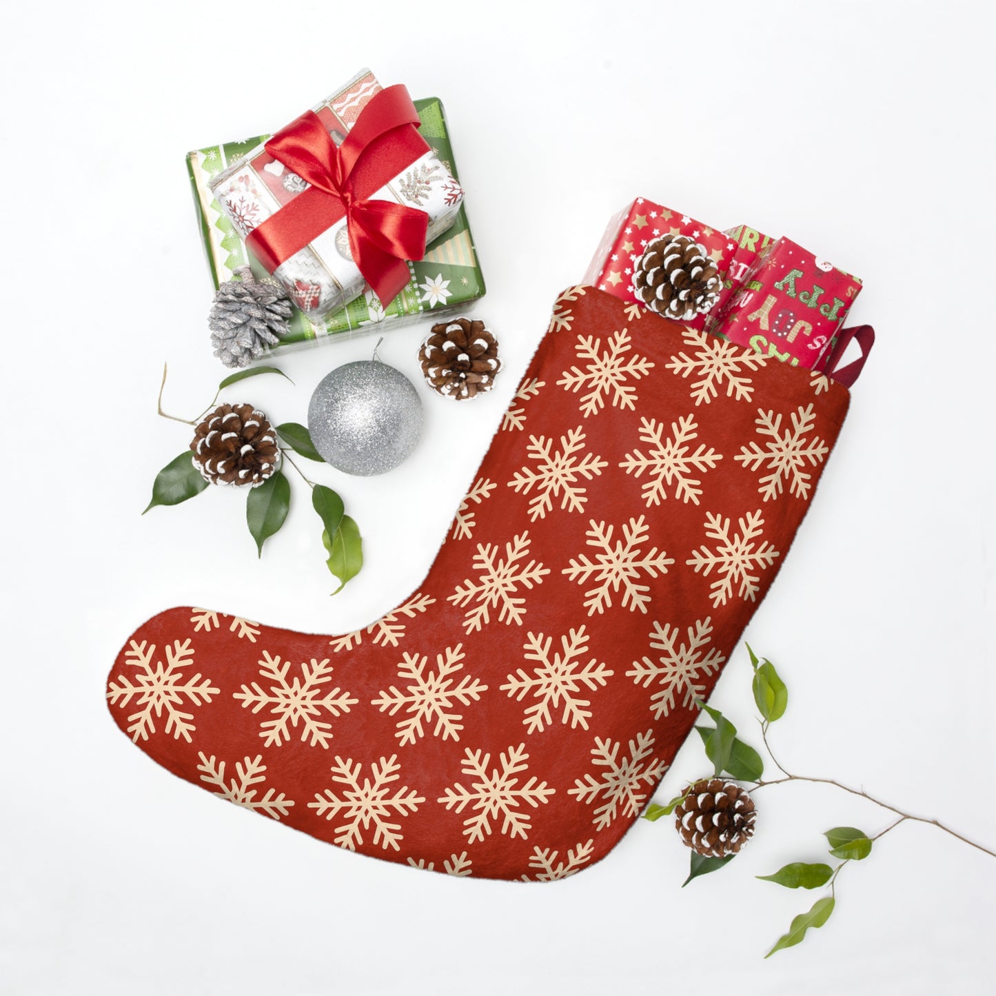 Red Snowflake Christmas Stocking