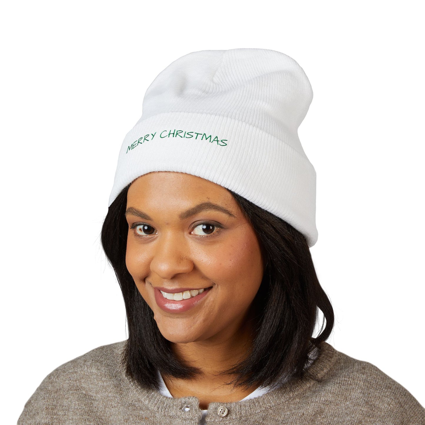 Merry Christmas Embroidered Cuffed Beanie